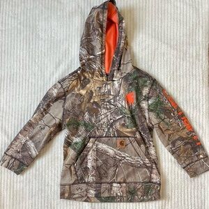 carhartt camo hoodie with orange accents